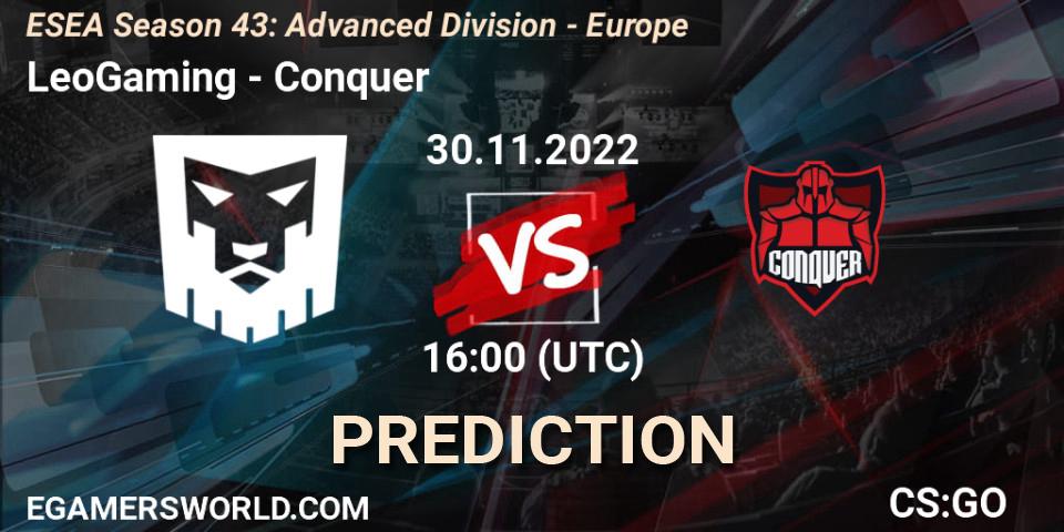 LeoGaming - Conquer: Maç tahminleri. 01.12.22, CS2 (CS:GO), ESEA Season 43: Advanced Division - Europe