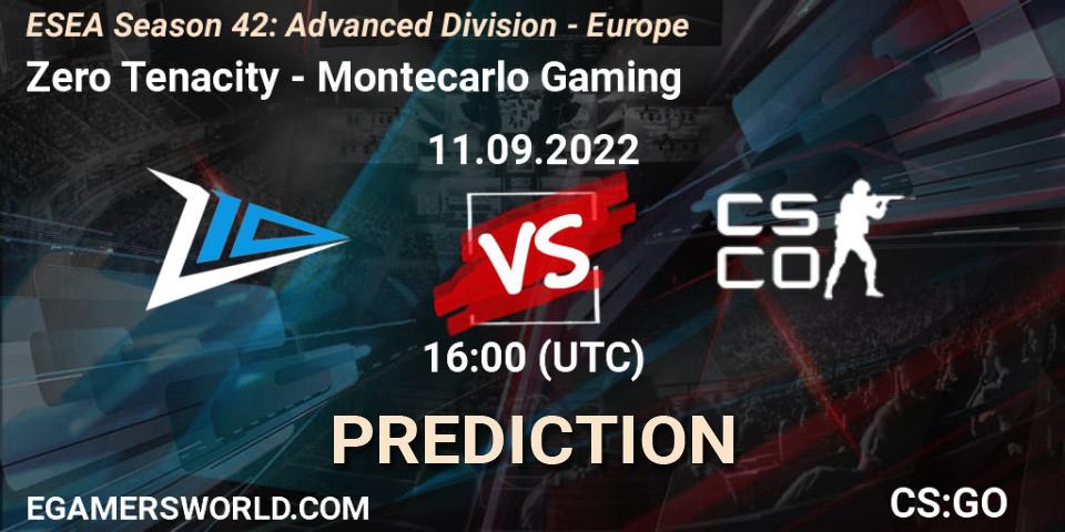 Zero Tenacity - Montecarlo Gaming: Maç tahminleri. 11.09.2022 at 16:00, Counter-Strike (CS2), ESEA Season 42: Advanced Division - Europe