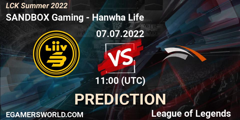 SANDBOX Gaming - Hanwha Life: Maç tahminleri. 07.07.2022 at 11:30, LoL, LCK Summer 2022