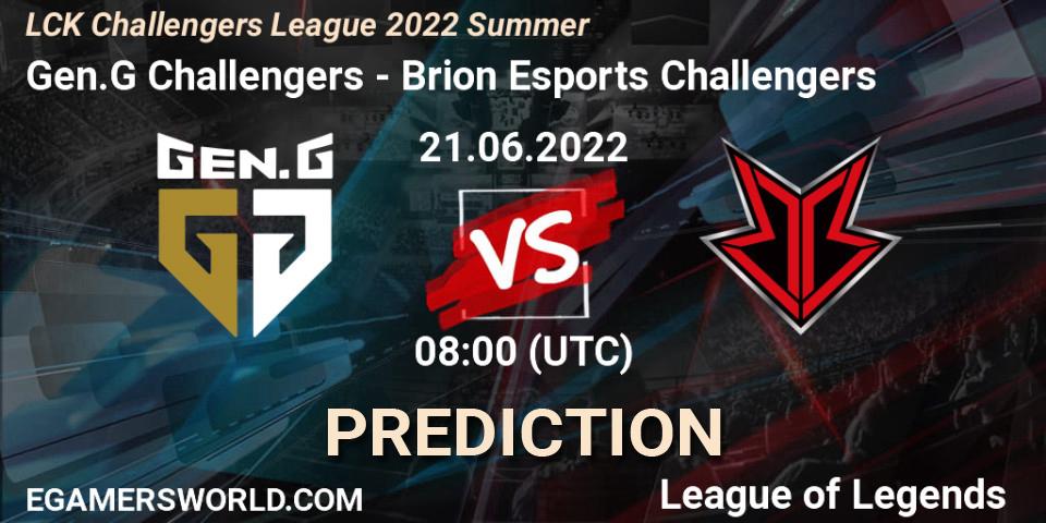 Gen.G Challengers - Brion Esports Challengers: Maç tahminleri. 21.06.2022 at 08:00, LoL, LCK Challengers League 2022 Summer