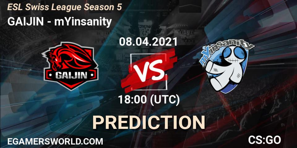 GAIJIN - mYinsanity: Maç tahminleri. 08.04.2021 at 18:00, Counter-Strike (CS2), ESL Swiss League Season 5