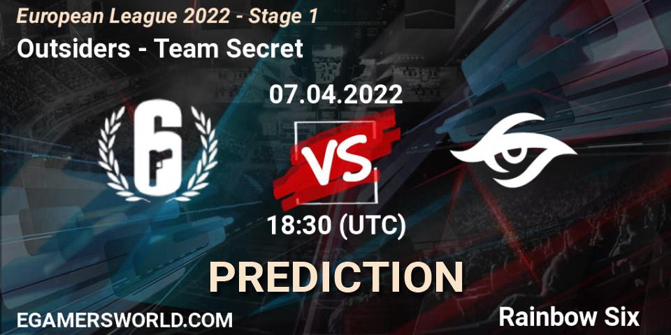 Outsiders - Team Secret: Maç tahminleri. 07.04.2022 at 16:00, Rainbow Six, European League 2022 - Stage 1