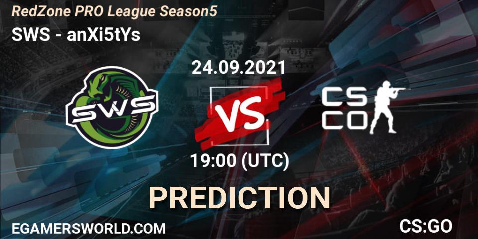 SWS - anXi5tYs: Maç tahminleri. 24.09.2021 at 17:30, Counter-Strike (CS2), RedZone PRO League Season 5