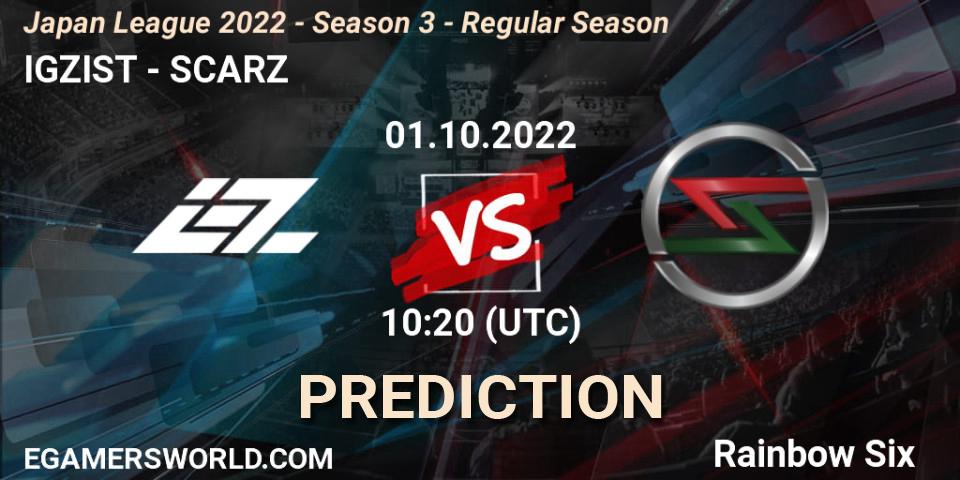 IGZIST - SCARZ: Maç tahminleri. 01.10.2022 at 10:20, Rainbow Six, Japan League 2022 - Season 3 - Regular Season