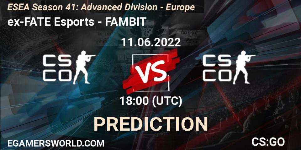 ex-FATE Esports - FAMBIT: Maç tahminleri. 11.06.2022 at 18:00, Counter-Strike (CS2), ESEA Season 41: Advanced Division - Europe