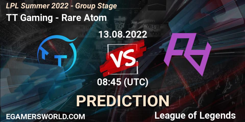 TT Gaming - Rare Atom: Maç tahminleri. 13.08.2022 at 09:00, LoL, LPL Summer 2022 - Group Stage