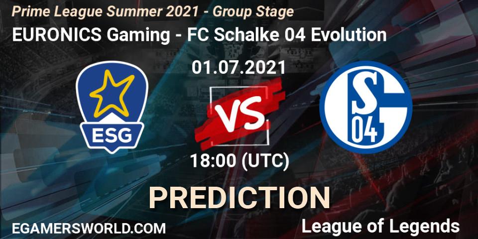 EURONICS Gaming - FC Schalke 04 Evolution: Maç tahminleri. 01.07.21, LoL, Prime League Summer 2021 - Group Stage