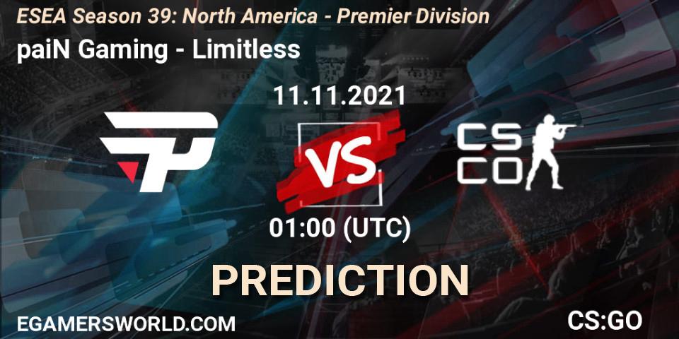 paiN Gaming - Limitless: Maç tahminleri. 11.11.2021 at 01:00, Counter-Strike (CS2), ESEA Season 39: North America - Premier Division