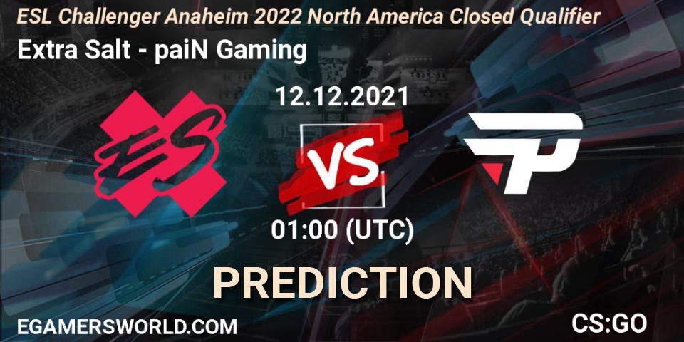 Extra Salt - paiN Gaming: Maç tahminleri. 12.12.2021 at 01:00, Counter-Strike (CS2), ESL Challenger Anaheim 2022 North America Closed Qualifier