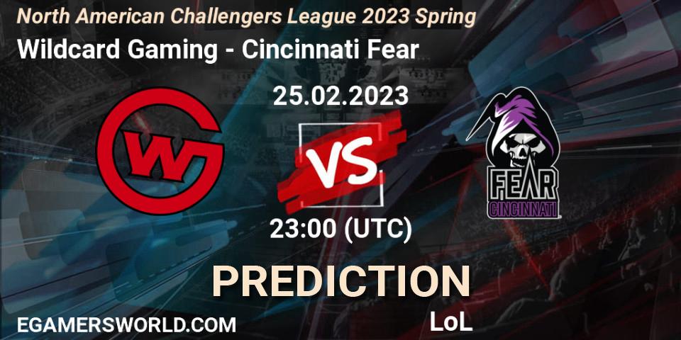 Wildcard Gaming - Cincinnati Fear: Maç tahminleri. 25.02.2023 at 23:00, LoL, NACL 2023 Spring - Group Stage