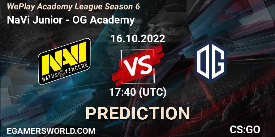 NaVi Junior - OG Academy: Maç tahminleri. 28.10.2022 at 15:55, Counter-Strike (CS2), WePlay Academy League Season 6