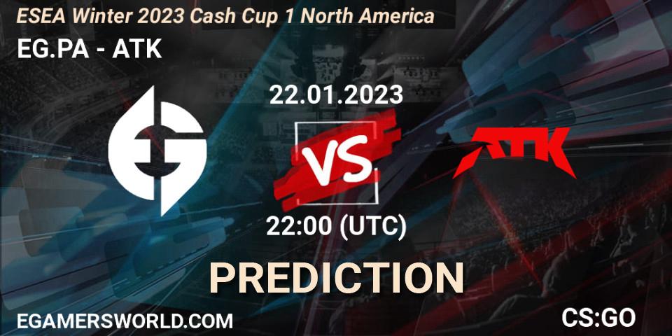EG.PA - ATK: Maç tahminleri. 22.01.2023 at 22:05, Counter-Strike (CS2), ESEA Cash Cup: North America - Winter 2023 #1