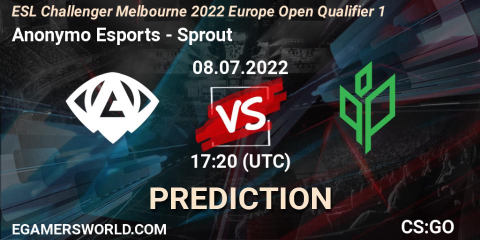 Anonymo Esports - Sprout: Maç tahminleri. 08.07.2022 at 17:30, Counter-Strike (CS2), ESL Challenger Melbourne 2022 Europe Open Qualifier 1