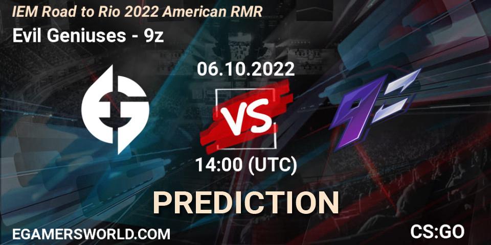 Evil Geniuses - 9z: Maç tahminleri. 06.10.22, CS2 (CS:GO), IEM Road to Rio 2022 American RMR