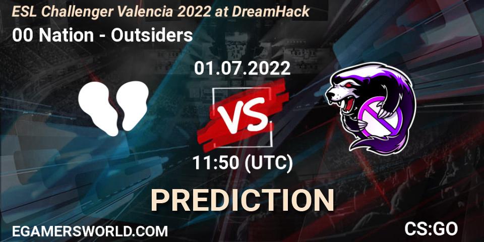 00 Nation - Outsiders: Maç tahminleri. 01.07.2022 at 12:00, Counter-Strike (CS2), ESL Challenger Valencia 2022 at DreamHack