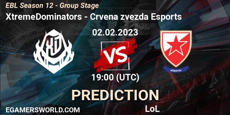 XtremeDominators - Crvena zvezda Esports: Maç tahminleri. 02.02.2023 at 19:00, LoL, EBL Season 12 - Group Stage