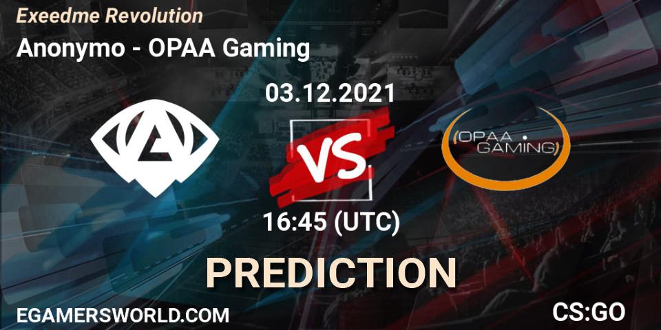 Anonymo - OPAA Gaming: Maç tahminleri. 03.12.2021 at 17:00, Counter-Strike (CS2), Exeedme Revolution