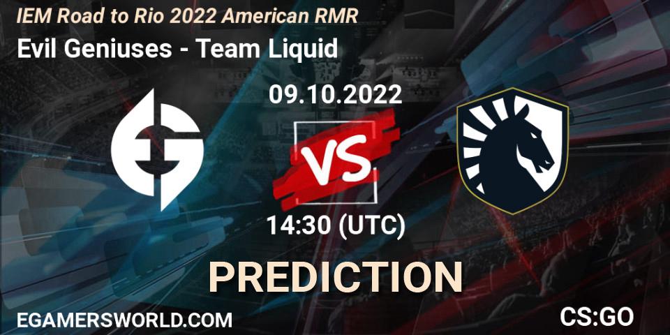 Evil Geniuses - Team Liquid: Maç tahminleri. 09.10.2022 at 14:30, Counter-Strike (CS2), IEM Road to Rio 2022 American RMR