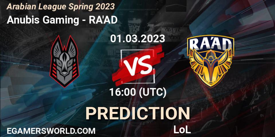 Anubis Gaming - RA'AD: Maç tahminleri. 08.02.23, LoL, Arabian League Spring 2023