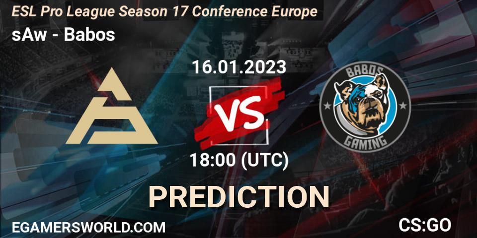 sAw - Babos: Maç tahminleri. 16.01.2023 at 19:30, Counter-Strike (CS2), ESL Pro League Season 17 Conference Europe