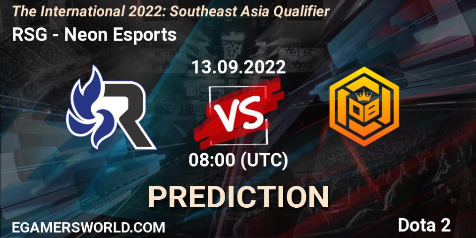 RSG - Neon Esports: Maç tahminleri. 13.09.22, Dota 2, The International 2022: Southeast Asia Qualifier