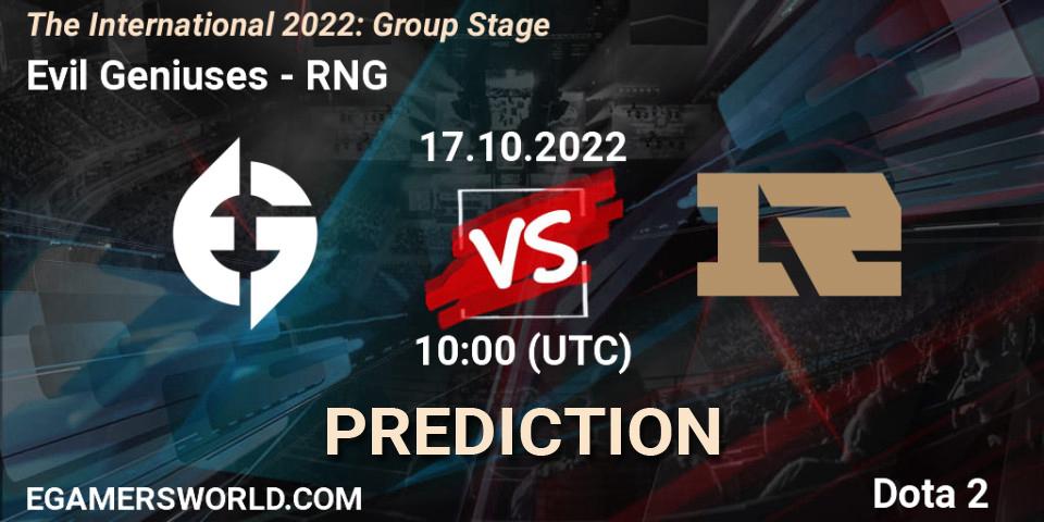 Evil Geniuses - RNG: Maç tahminleri. 17.10.22, Dota 2, The International 2022: Group Stage