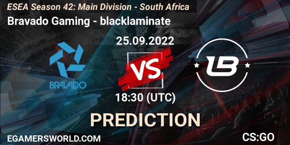 Bravado Gaming - blacklaminate: Maç tahminleri. 26.09.2022 at 17:30, Counter-Strike (CS2), ESEA Season 42: Main Division - South Africa