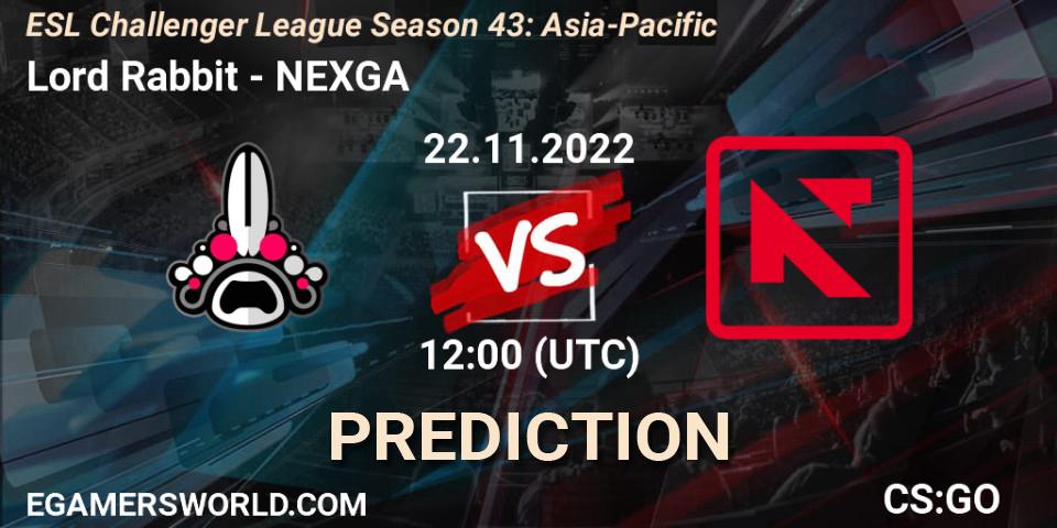 Lord Rabbit - NEXGA: Maç tahminleri. 22.11.2022 at 12:00, Counter-Strike (CS2), ESL Challenger League Season 43: Asia-Pacific