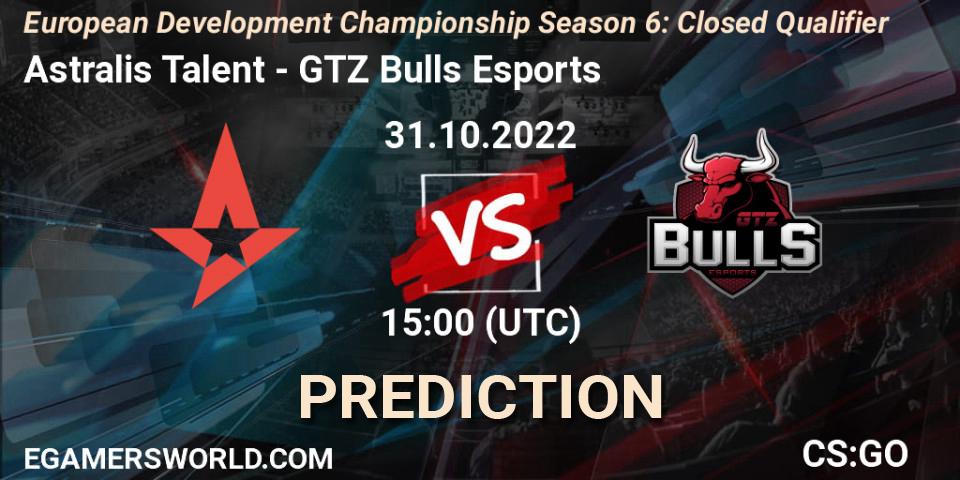 Astralis Talent - GTZ Bulls Esports: Maç tahminleri. 31.10.2022 at 15:00, Counter-Strike (CS2), European Development Championship Season 6: Closed Qualifier