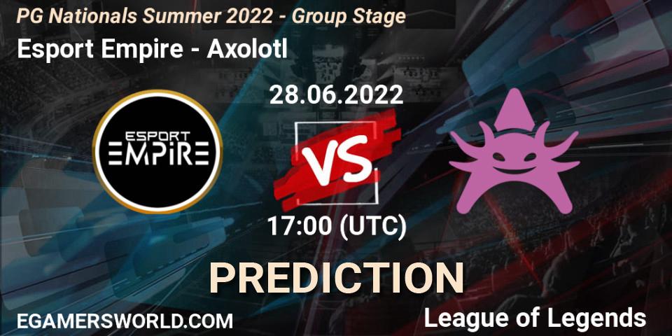 Esport Empire - Axolotl: Maç tahminleri. 28.06.2022 at 18:00, LoL, PG Nationals Summer 2022 - Group Stage