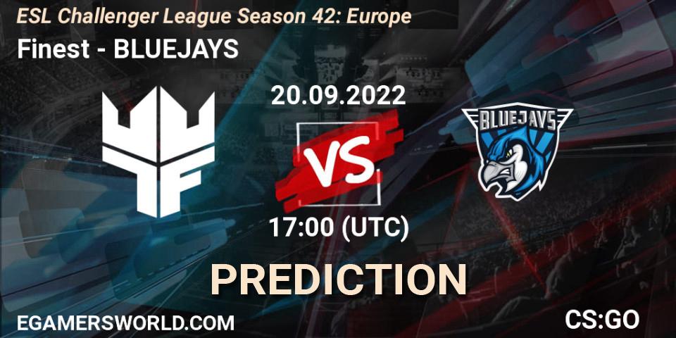 Finest - BLUEJAYS: Maç tahminleri. 20.09.2022 at 17:00, Counter-Strike (CS2), ESL Challenger League Season 42: Europe