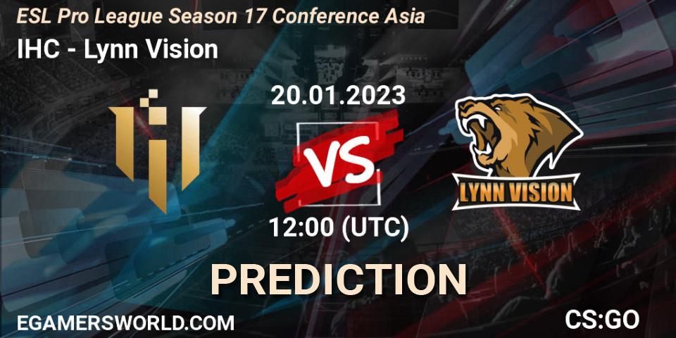 IHC - Lynn Vision: Maç tahminleri. 20.01.2023 at 12:00, Counter-Strike (CS2), ESL Pro League Season 17 Conference Asia