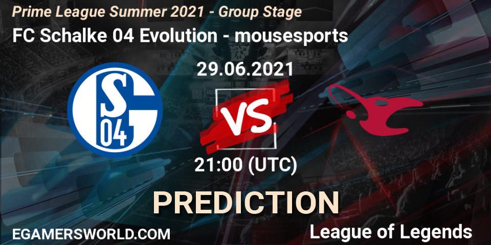 FC Schalke 04 Evolution - mousesports: Maç tahminleri. 29.06.2021 at 16:00, LoL, Prime League Summer 2021 - Group Stage