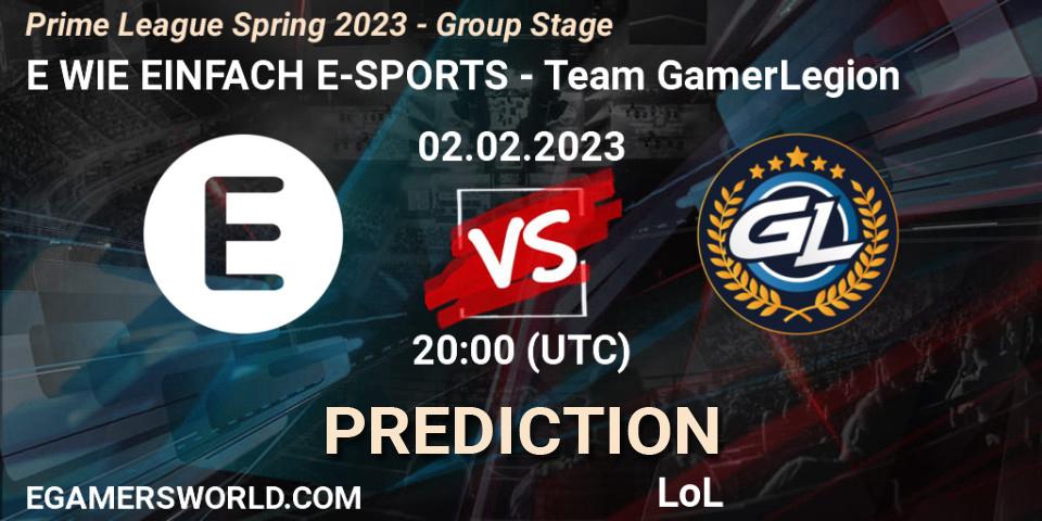 E WIE EINFACH E-SPORTS - Team GamerLegion: Maç tahminleri. 02.02.2023 at 18:00, LoL, Prime League Spring 2023 - Group Stage