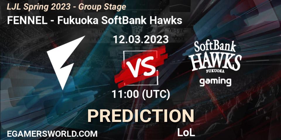 FENNEL - Fukuoka SoftBank Hawks: Maç tahminleri. 12.03.2023 at 11:30, LoL, LJL Spring 2023 - Group Stage