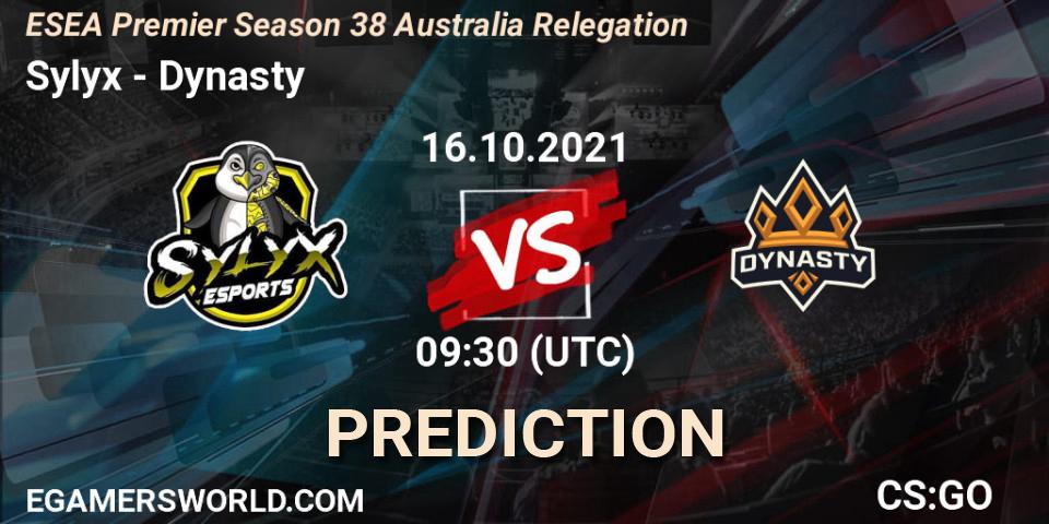 Sylyx - Dynasty: Maç tahminleri. 16.10.2021 at 09:30, Counter-Strike (CS2), ESEA Premier Season 38 Australia Relegation