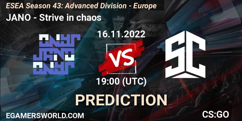 JANO - Strive in chaos: Maç tahminleri. 16.11.2022 at 19:00, Counter-Strike (CS2), ESEA Season 43: Advanced Division - Europe