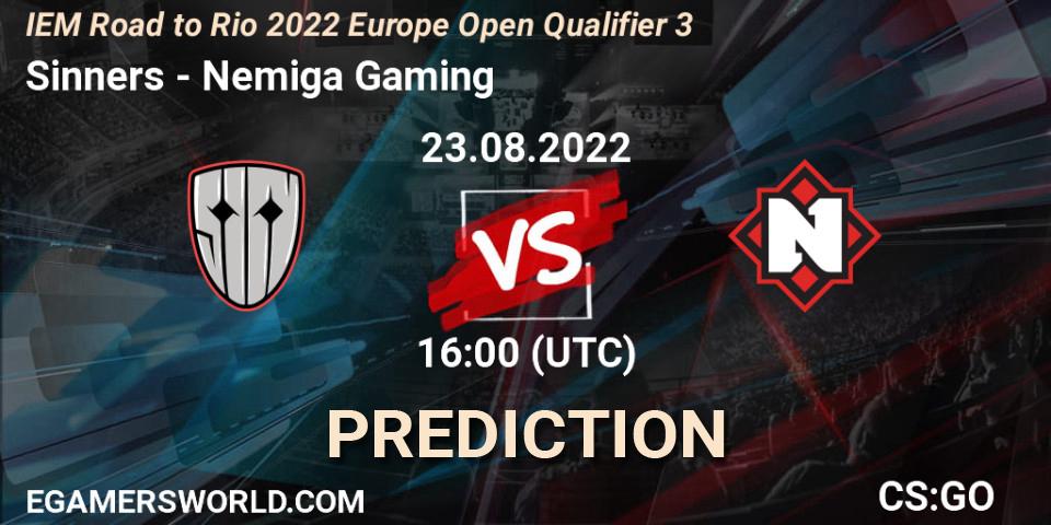 Sinners - Nemiga Gaming: Maç tahminleri. 23.08.2022 at 16:00, Counter-Strike (CS2), IEM Road to Rio 2022 Europe Open Qualifier 3