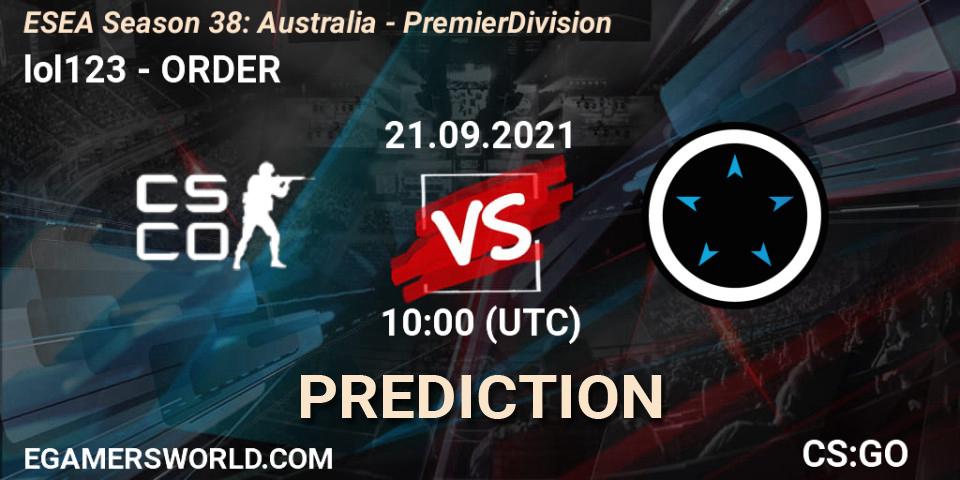lol123 - ORDER: Maç tahminleri. 21.09.2021 at 10:00, Counter-Strike (CS2), ESEA Season 38: Australia - Premier Division