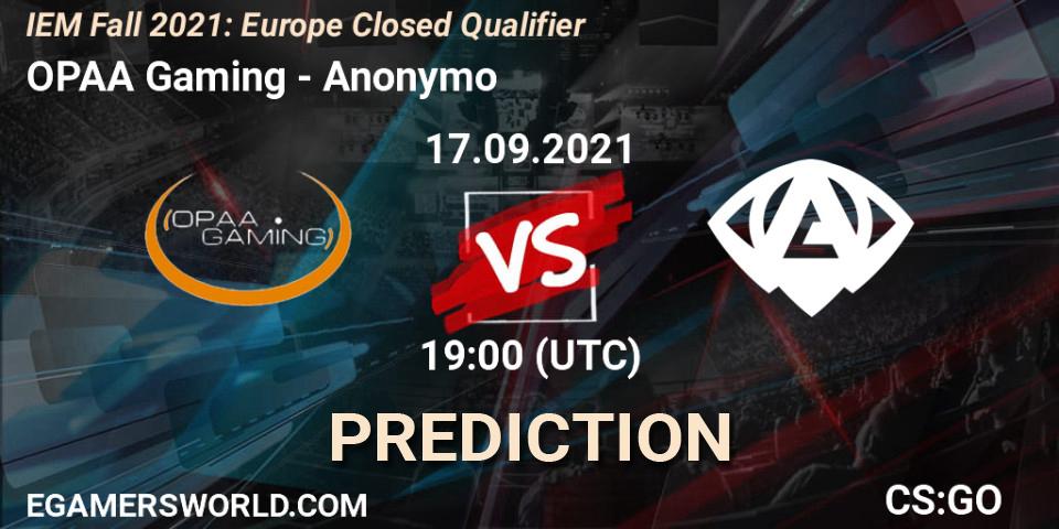 OPAA Gaming - Anonymo: Maç tahminleri. 17.09.2021 at 19:00, Counter-Strike (CS2), IEM Fall 2021: Europe Closed Qualifier