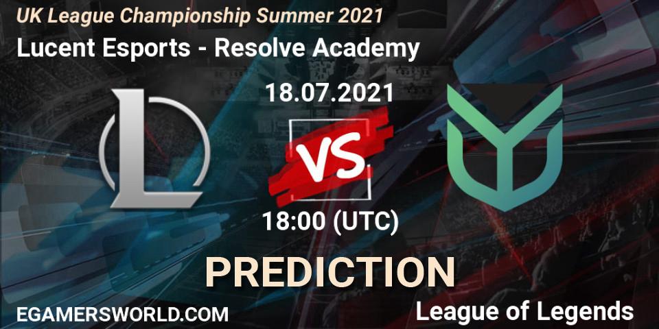 Lucent Esports - Resolve Academy: Maç tahminleri. 18.07.2021 at 18:45, LoL, UK League Championship Summer 2021