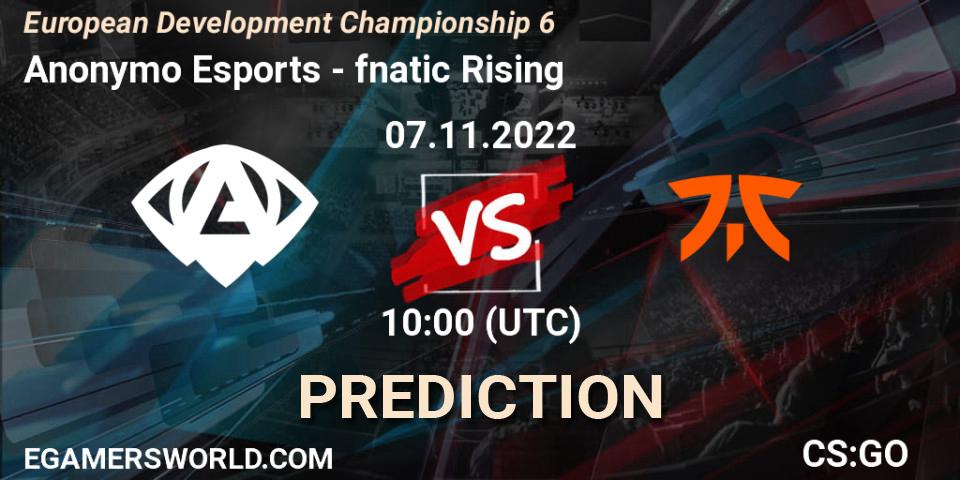 Anonymo Esports - fnatic Rising: Maç tahminleri. 07.11.2022 at 10:00, Counter-Strike (CS2), European Development Championship Season 6