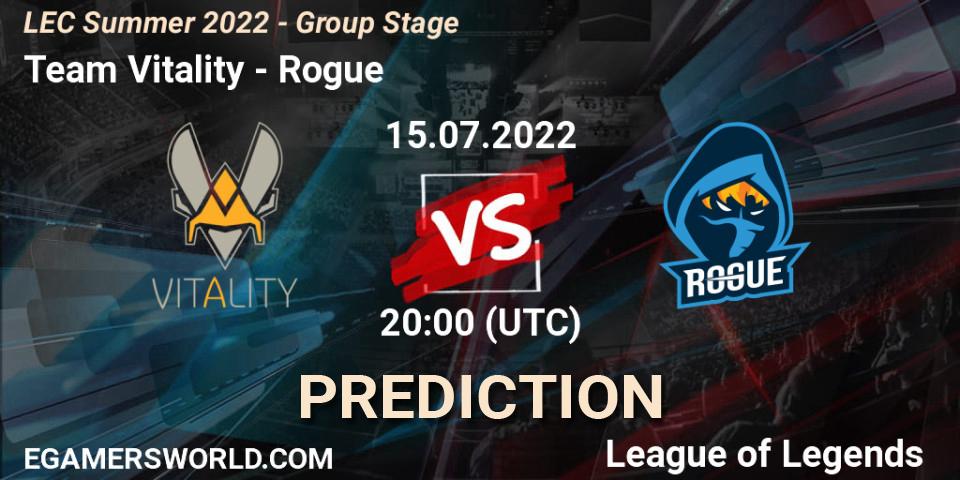 Team Vitality - Rogue: Maç tahminleri. 15.07.2022 at 20:15, LoL, LEC Summer 2022 - Group Stage