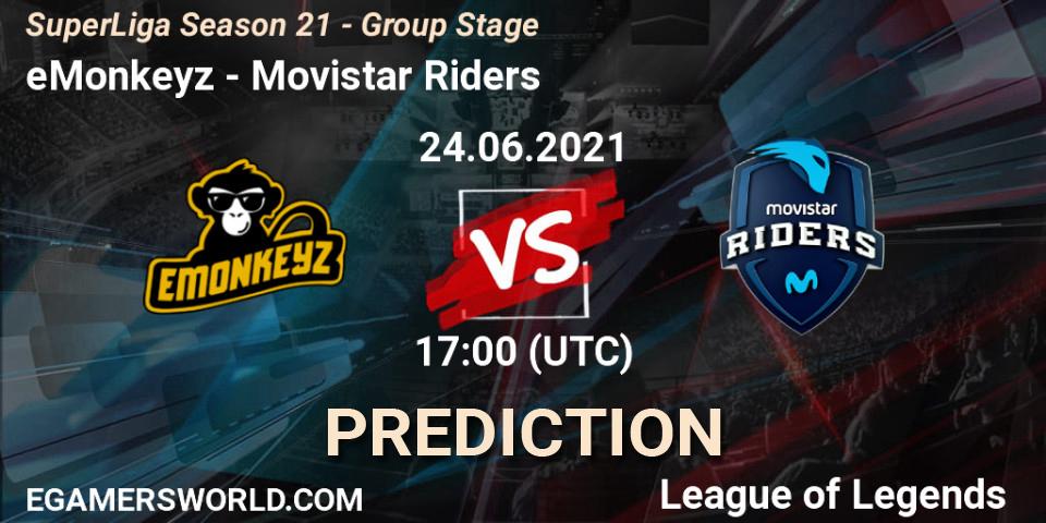 eMonkeyz - Movistar Riders: Maç tahminleri. 24.06.2021 at 17:00, LoL, SuperLiga Season 21 - Group Stage 