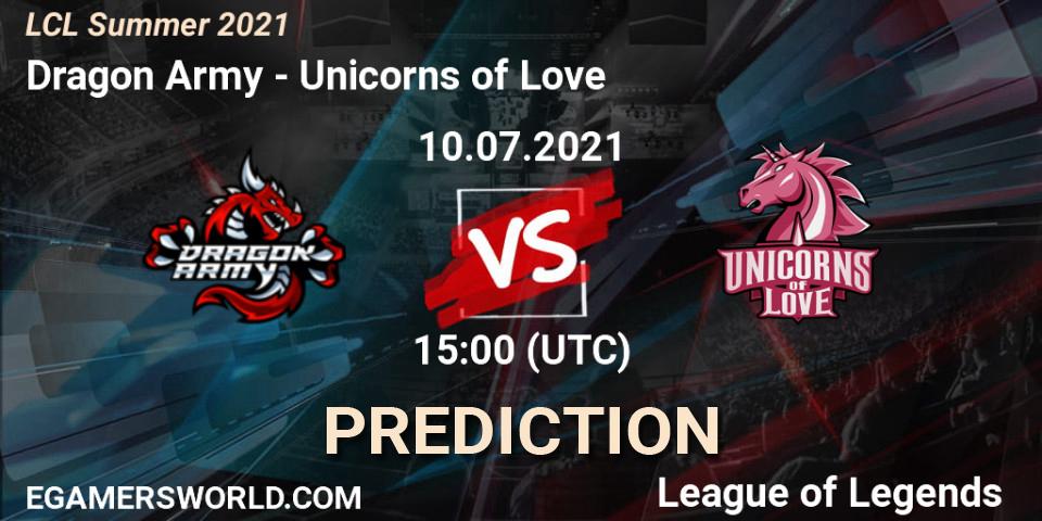 Dragon Army - Unicorns of Love: Maç tahminleri. 10.07.2021 at 15:00, LoL, LCL Summer 2021