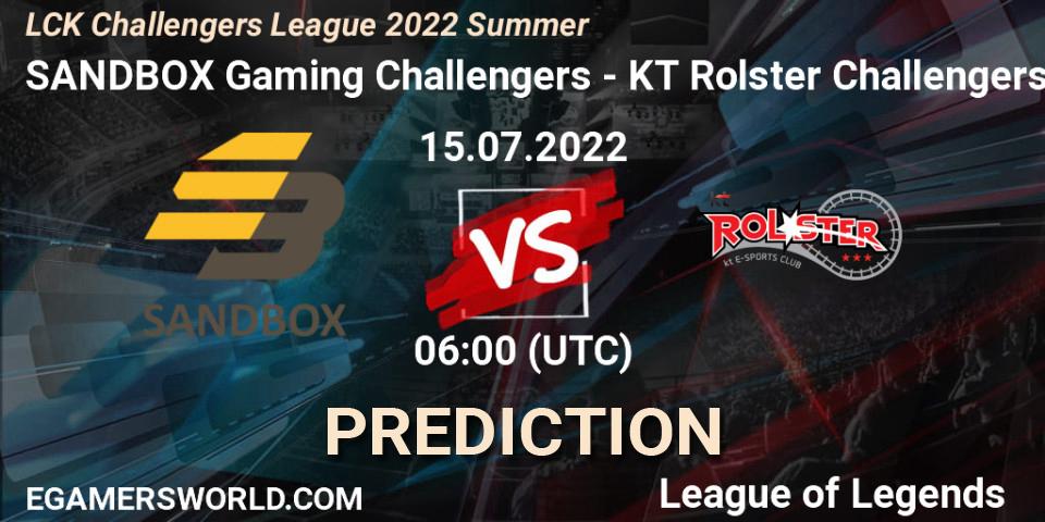 SANDBOX Gaming Challengers - KT Rolster Challengers: Maç tahminleri. 15.07.2022 at 06:00, LoL, LCK Challengers League 2022 Summer