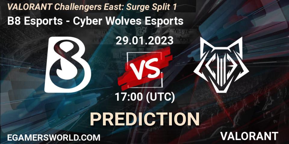 B8 Esports - Cyber Wolves Esports: Maç tahminleri. 29.01.23, VALORANT, VALORANT Challengers 2023 East: Surge Split 1