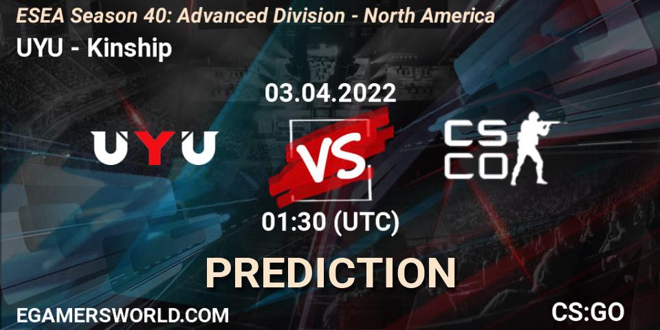 UYU - Kinship: Maç tahminleri. 03.04.2022 at 01:30, Counter-Strike (CS2), ESEA Season 40: Advanced Division - North America
