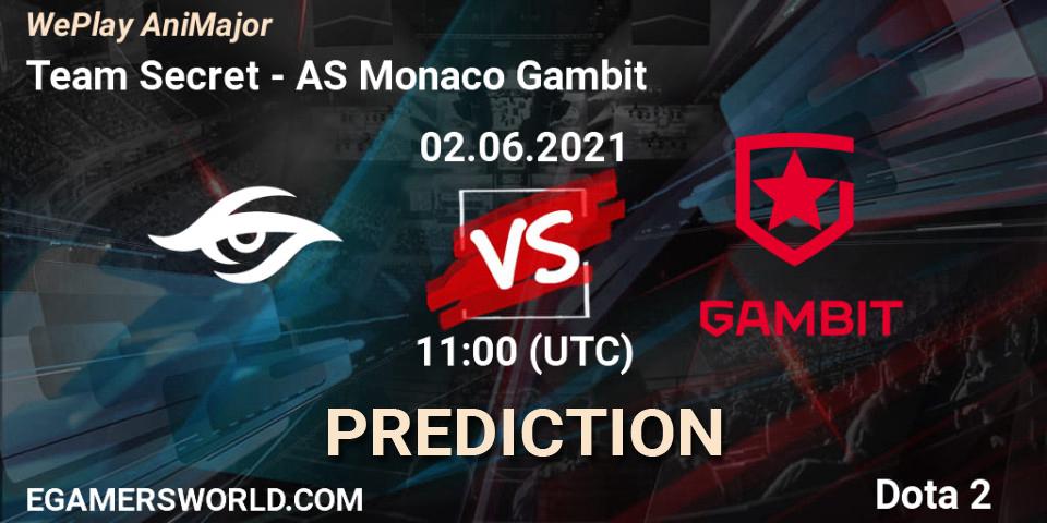Team Secret - AS Monaco Gambit: Maç tahminleri. 02.06.21, Dota 2, WePlay AniMajor 2021