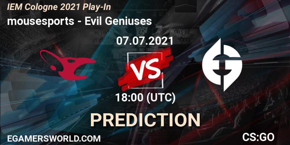 mousesports - Evil Geniuses: Maç tahminleri. 07.07.21, CS2 (CS:GO), IEM Cologne 2021 Play-In